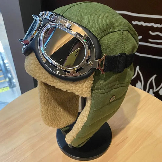 Winter Aviator Pilot Hat – Thermal Windproof Ear Flap Goggles