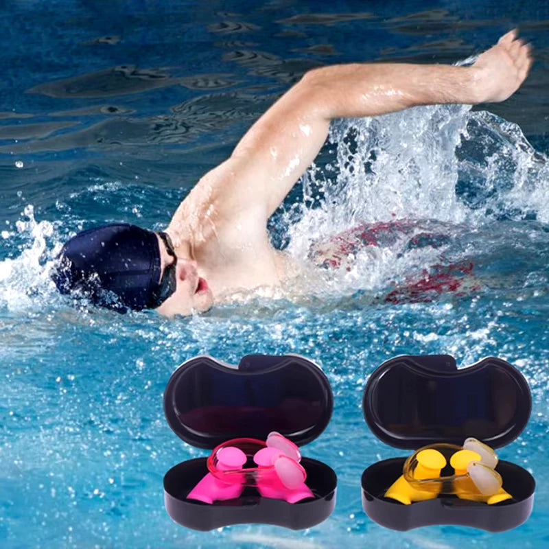 Silicone Swimming Earplugs with Nose Clip – Waterproof & Reusable Set