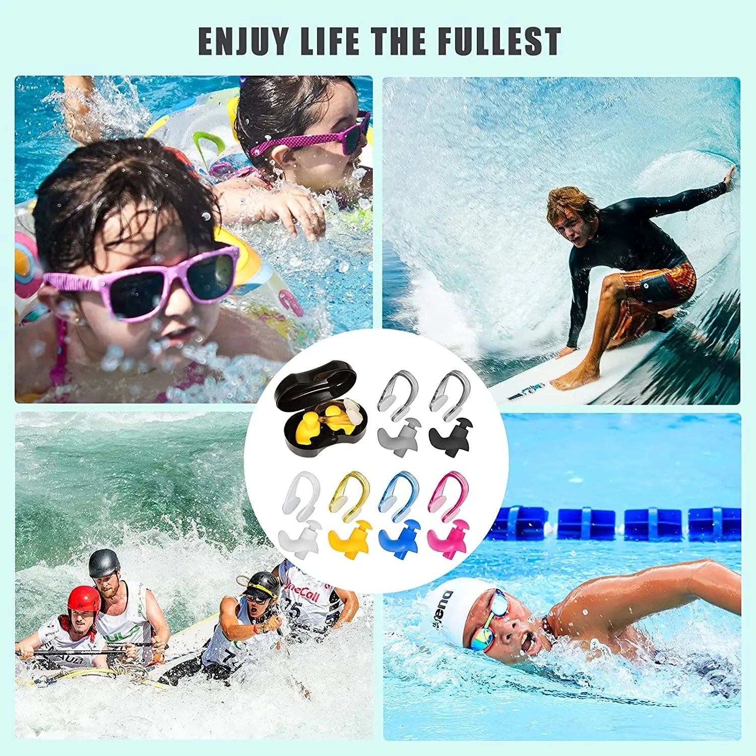 Silicone Swimming Earplugs with Nose Clip – Waterproof & Reusable Set