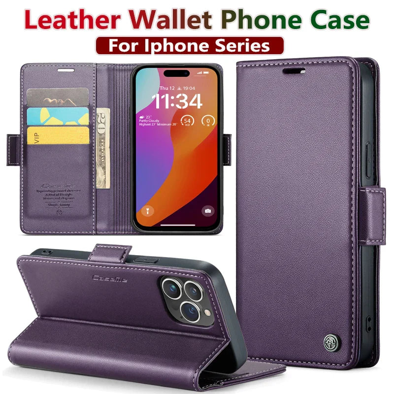 Stylish Leather iPhone Wallet Case with Card Holder – All Models Covered - The Little Market Shop