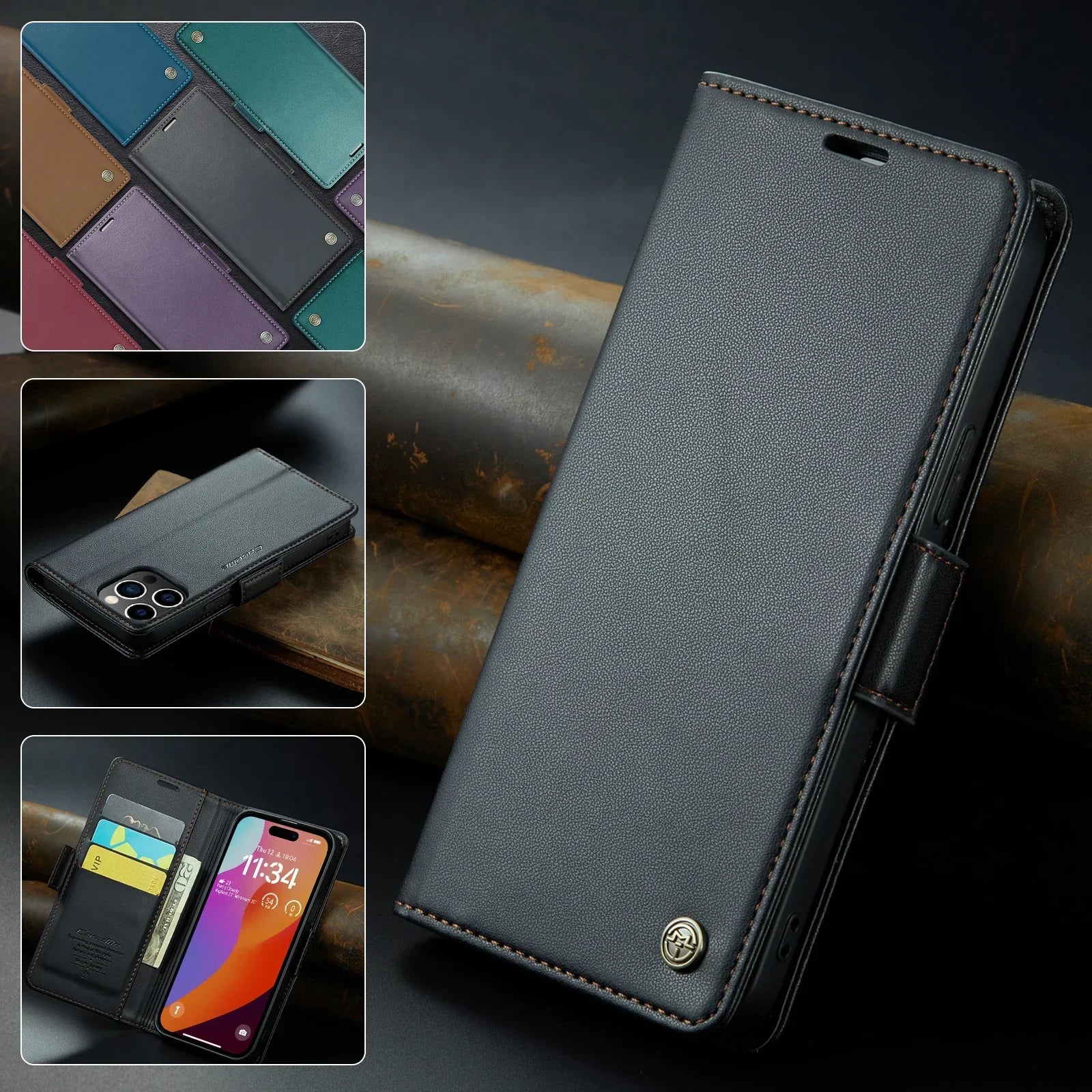 Stylish Leather iPhone Wallet Case with Card Holder – All Models Covered - The Little Market Shop