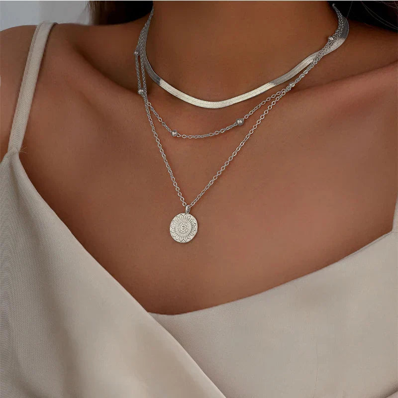 3-Layer Snake Chain Coin Pendant Necklace for Women - The Little Market Shop