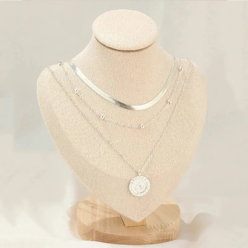 3-Layer Snake Chain Coin Pendant Necklace for Women - The Little Market Shop
