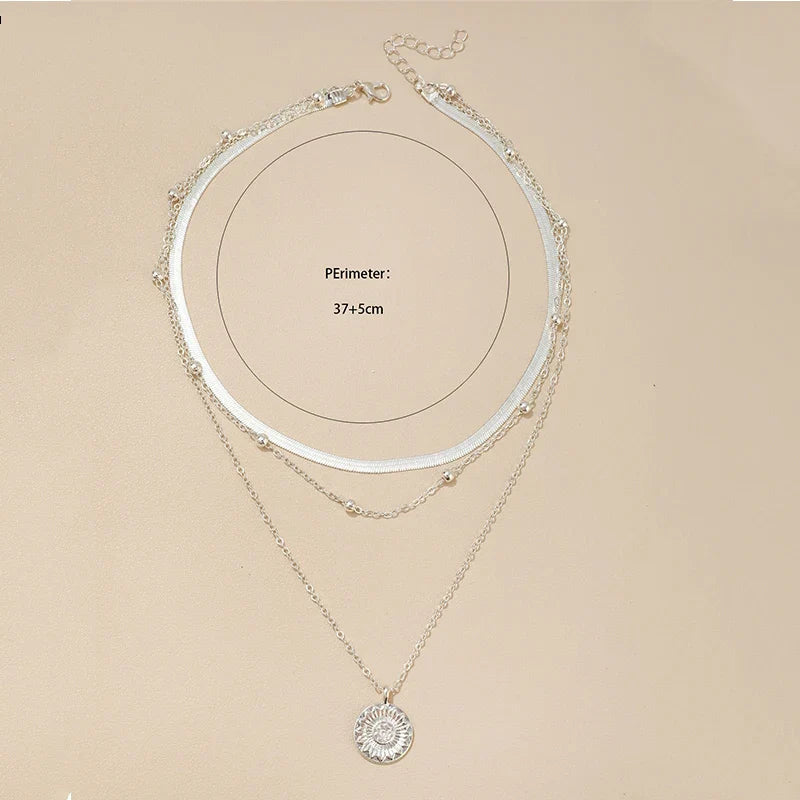 3-Layer Snake Chain Coin Pendant Necklace for Women - The Little Market Shop