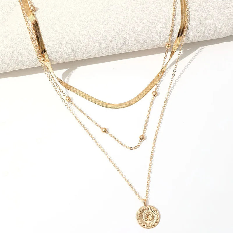 3-Layer Snake Chain Coin Pendant Necklace for Women - The Little Market Shop