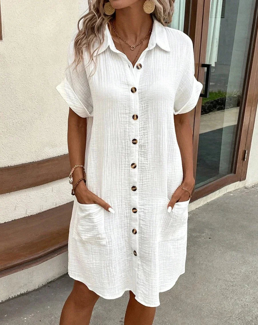 Vintage Cotton Linen V-Neck Mini Dress for Women Summer Holiday Wear - The Little Market Shop