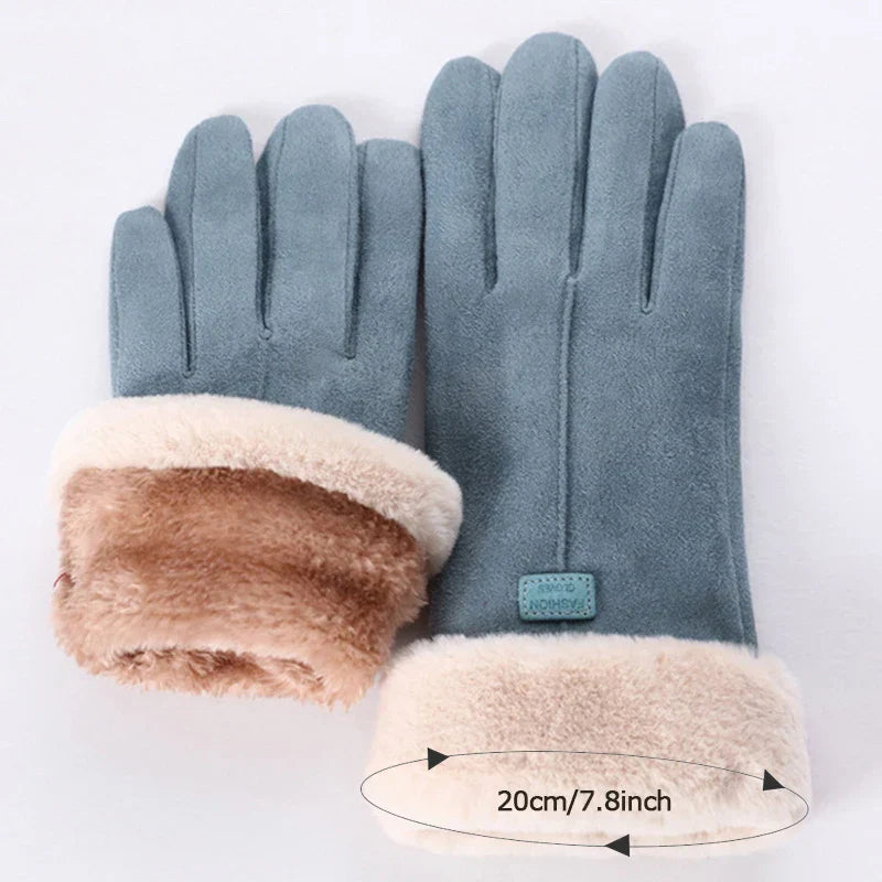 Warm Furry Winter Gloves for Women – Touchscreen Mittens, Full Finger Fit