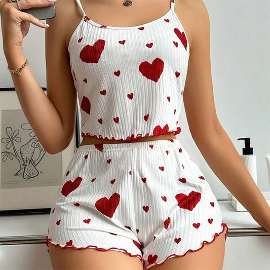 Women’s 2-Piece Pajama Set – Soft Tank Top & Shorts Sleepwear with Love Print - The Little Market Shop
