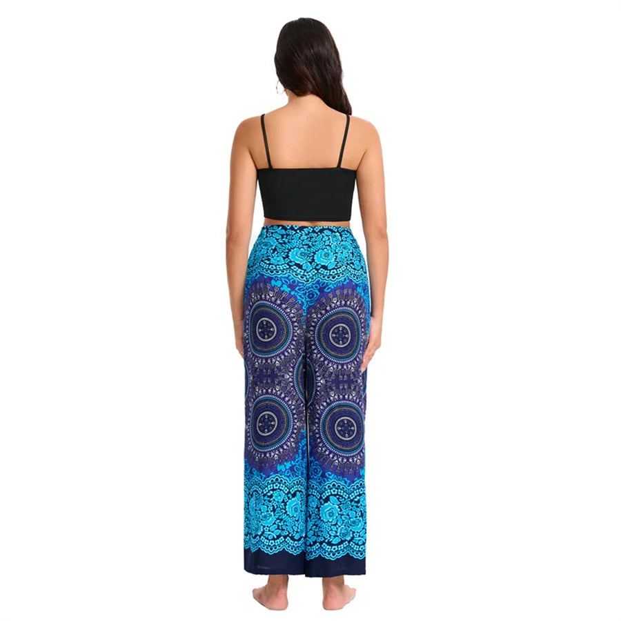 Women's Boho Palazzo Pants – Wide Leg Yoga Wrap Trousers, Soft & Flowy - The Little Market Shop