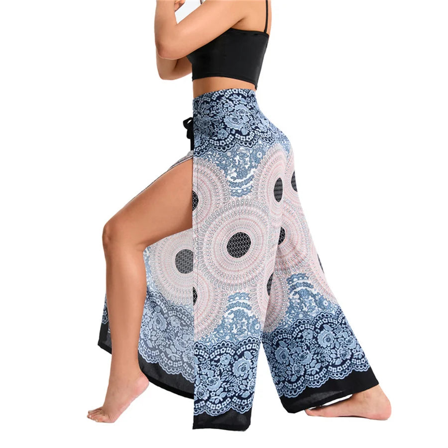 Women's Boho Palazzo Pants – Wide Leg Yoga Wrap Trousers, Soft & Flowy - The Little Market Shop