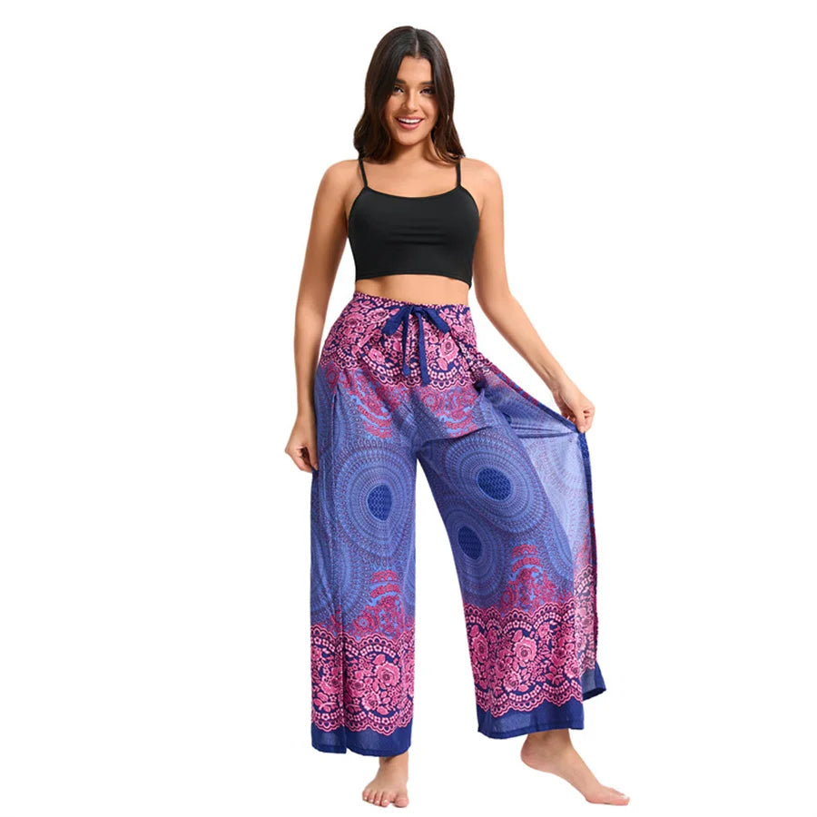Women's Boho Palazzo Pants – Wide Leg Yoga Wrap Trousers, Soft & Flowy - The Little Market Shop