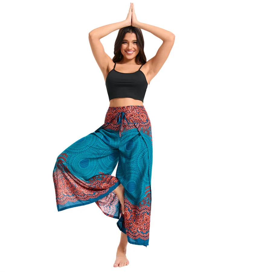 Women's Boho Palazzo Pants – Wide Leg Yoga Wrap Trousers, Soft & Flowy - The Little Market Shop