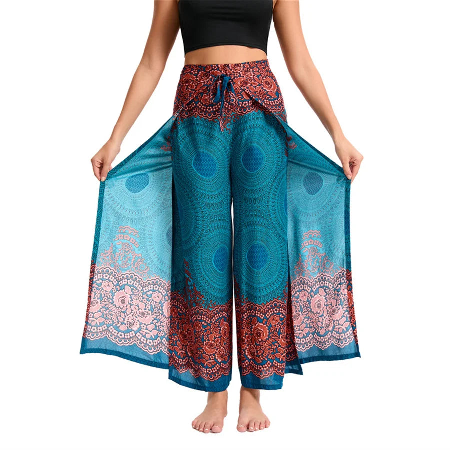 Women's Boho Palazzo Pants – Wide Leg Yoga Wrap Trousers, Soft & Flowy - The Little Market Shop