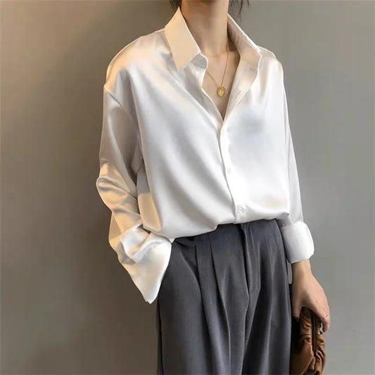 Women’s Casual Long Sleeve Blouse – Turn-Down Collar Shirt - The Little Market Shop