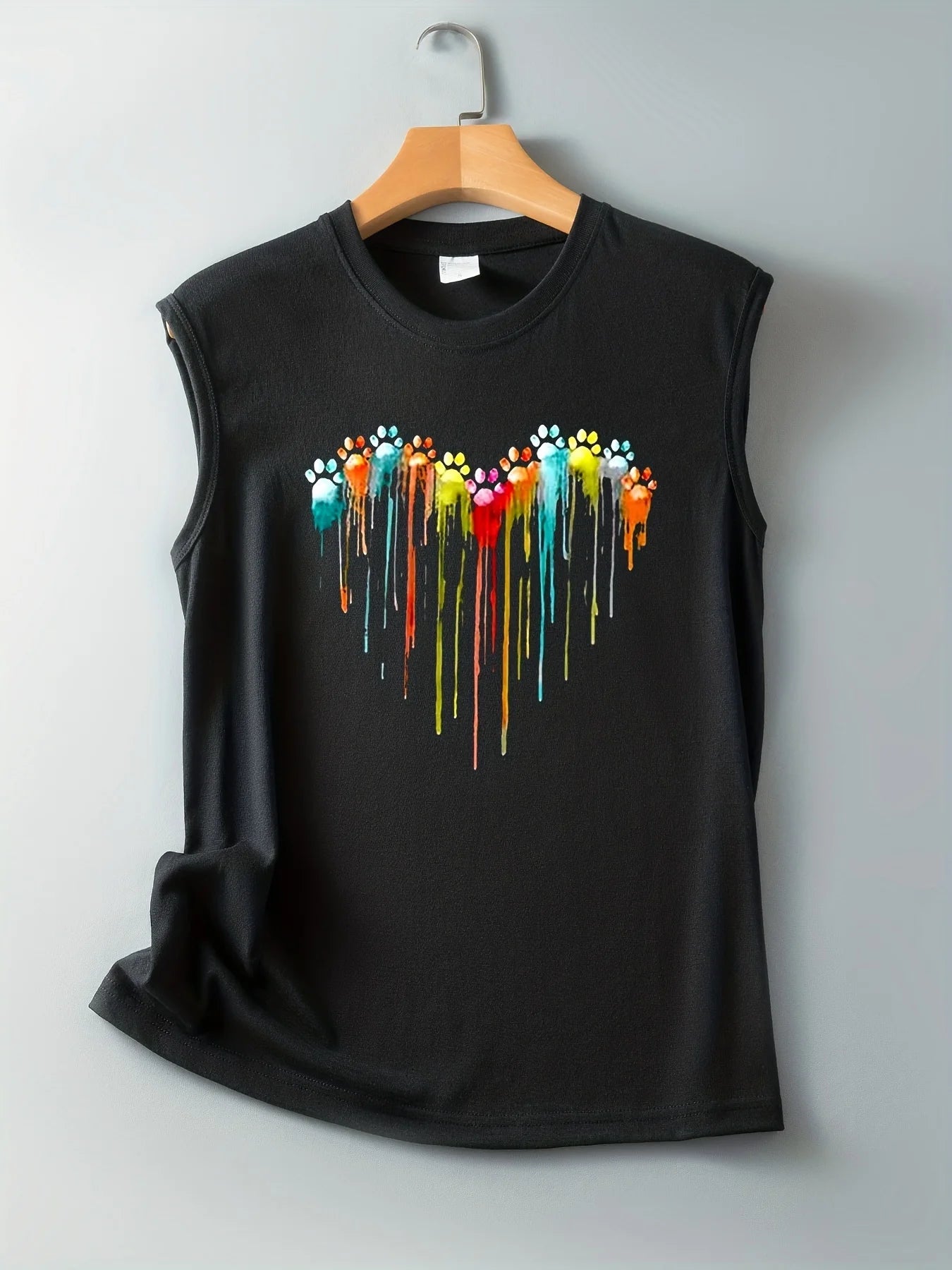 Women's Colorful Paw Print Summer Tank Top Loose Fit, Sleeveless T-Shirt - The Little Market Shop