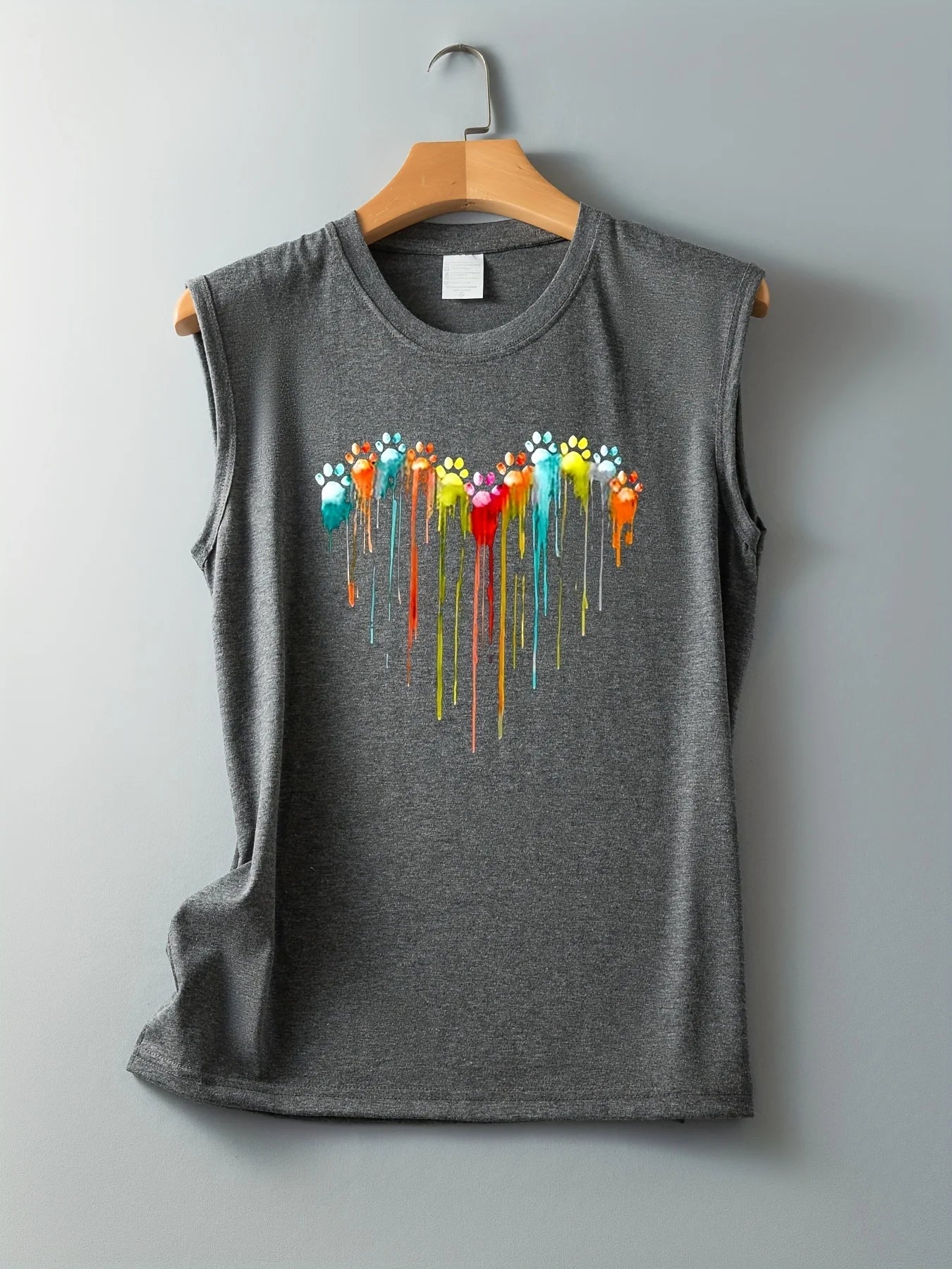 Women's Colorful Paw Print Summer Tank Top Loose Fit, Sleeveless T-Shirt - The Little Market Shop