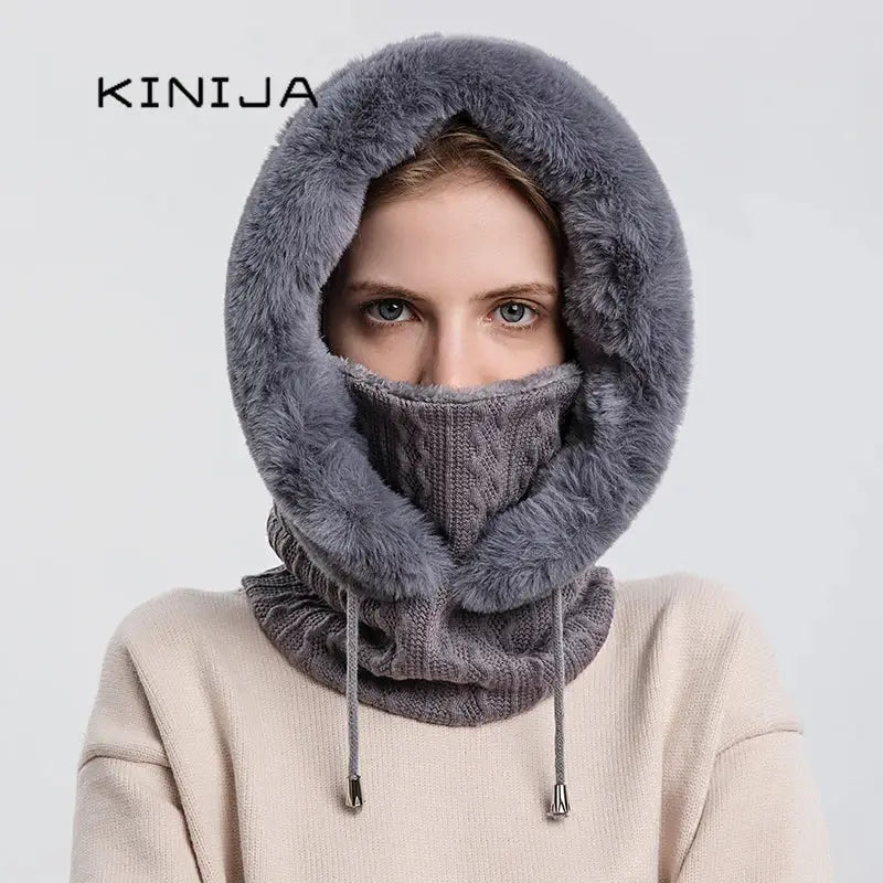 Women's Knitted Cashmere Fur Cap & Balaclava Set Stay Warm in Style: - The Little Market Shop