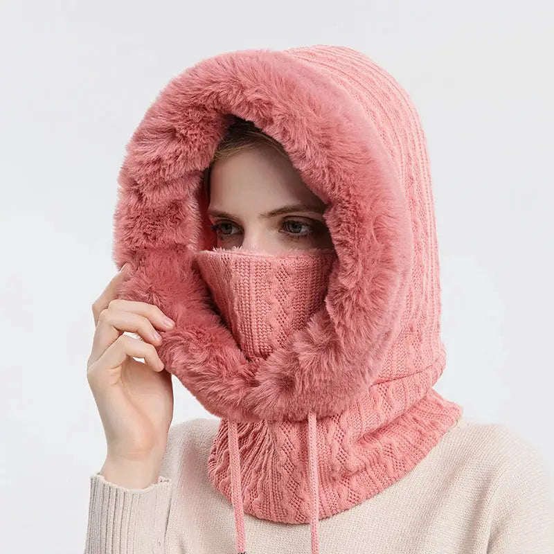 Women's Knitted Cashmere Fur Cap & Balaclava Set Stay Warm in Style: - The Little Market Shop