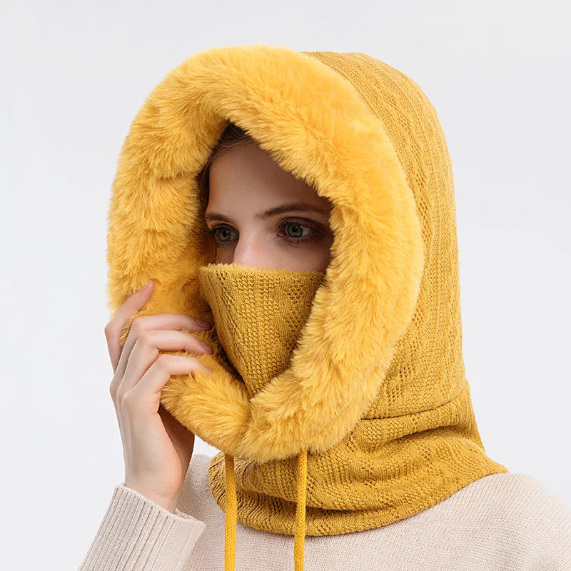 Women's Knitted Cashmere Fur Cap & Balaclava Set Stay Warm in Style: - The Little Market Shop
