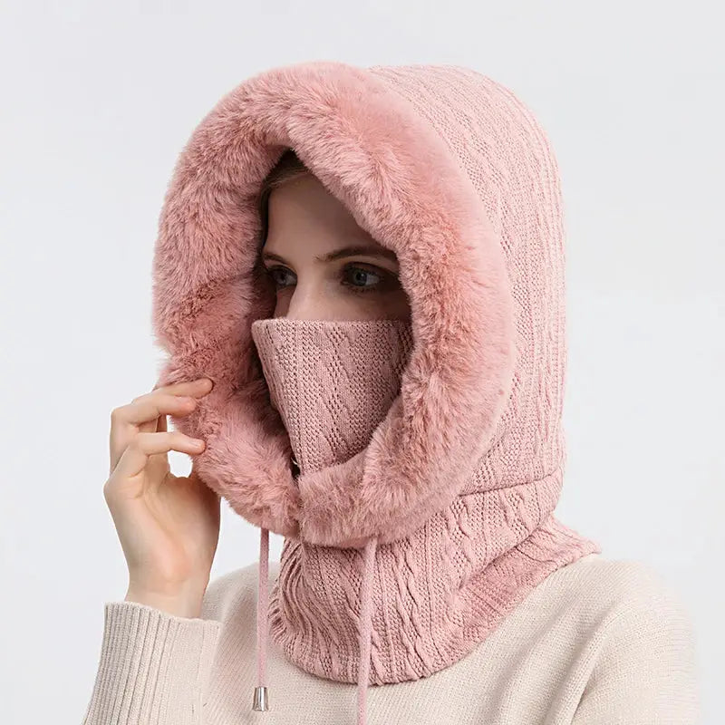Women's Knitted Cashmere Fur Cap & Balaclava Set Stay Warm in Style: - The Little Market Shop