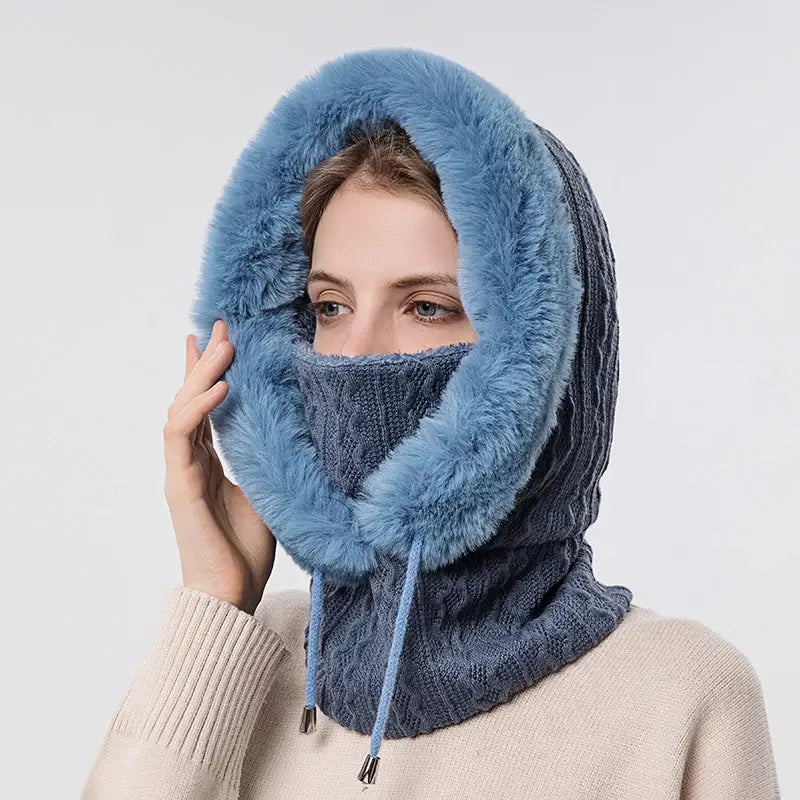 Women's Knitted Cashmere Fur Cap & Balaclava Set Stay Warm in Style: - The Little Market Shop