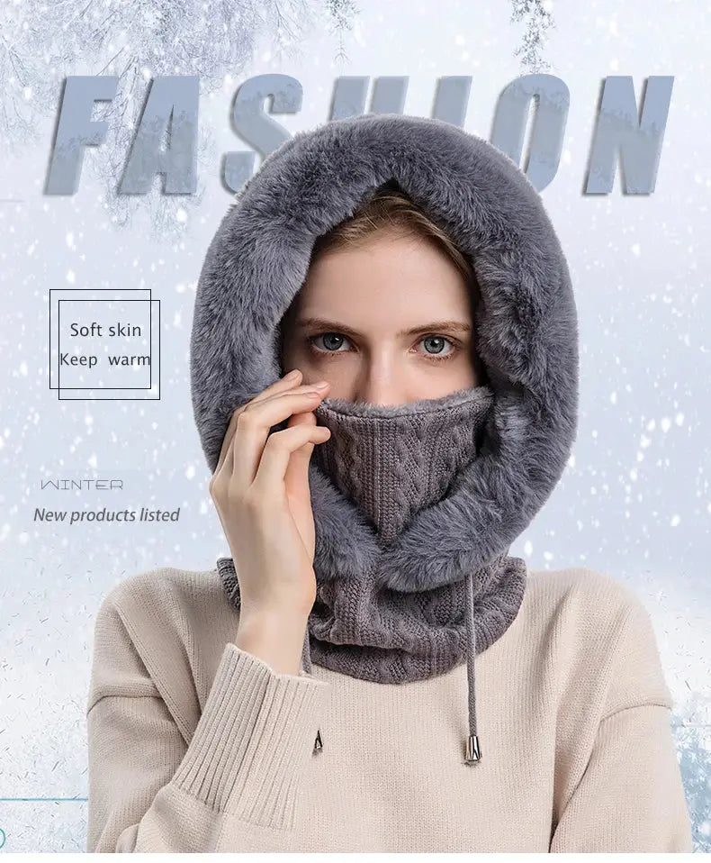 Women's Knitted Cashmere Fur Cap & Balaclava Set Stay Warm in Style: - The Little Market Shop