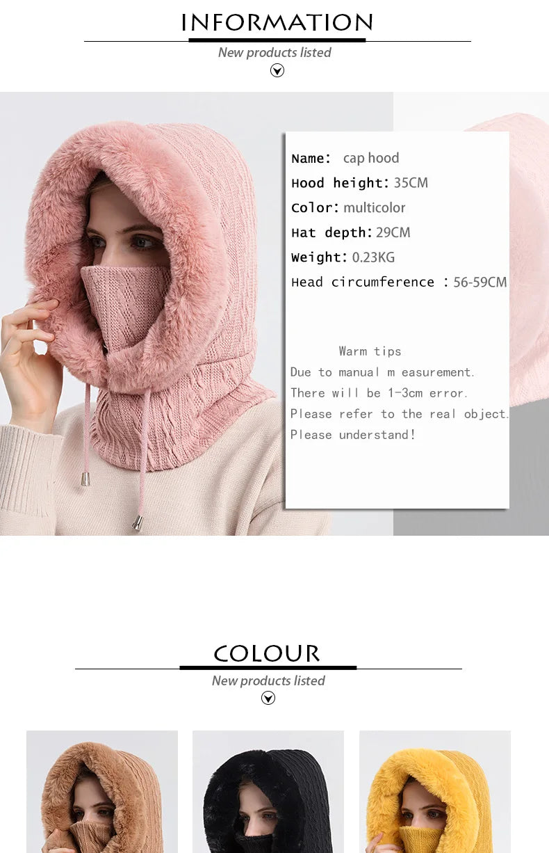 Women's Knitted Cashmere Fur Cap & Balaclava Set Stay Warm in Style: - The Little Market Shop