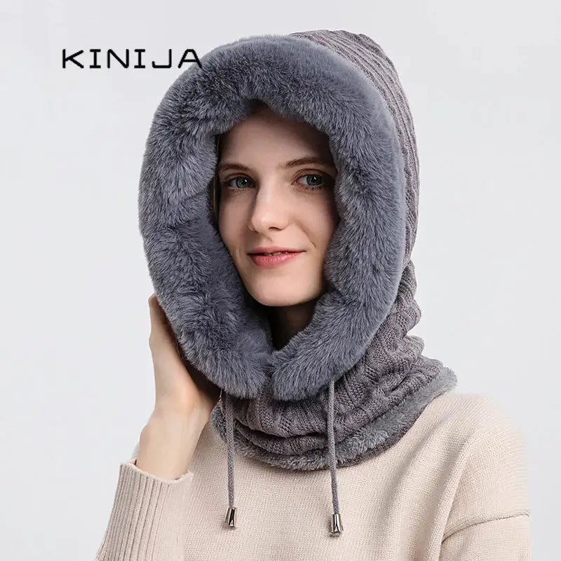 Women's Knitted Cashmere Fur Cap & Balaclava Set Stay Warm in Style: - The Little Market Shop