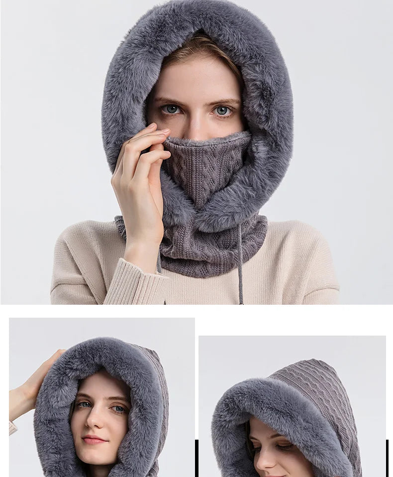 Women's Knitted Cashmere Fur Cap & Balaclava Set Stay Warm in Style: - The Little Market Shop