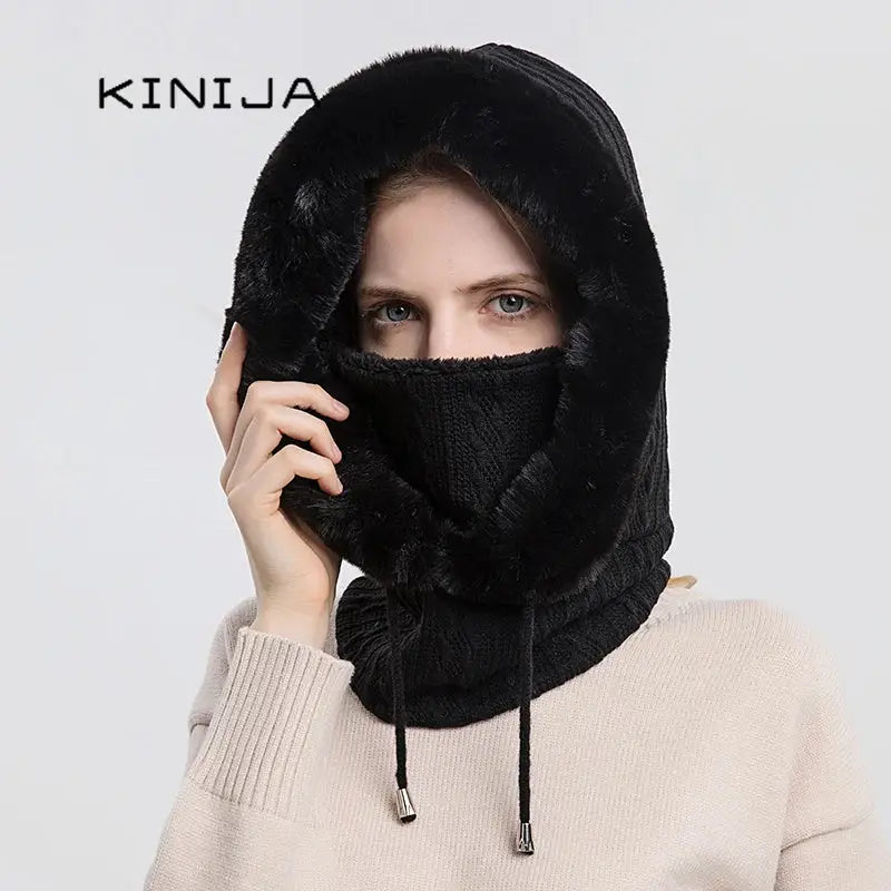 Women's Knitted Cashmere Fur Cap & Balaclava Set Stay Warm in Style: - The Little Market Shop
