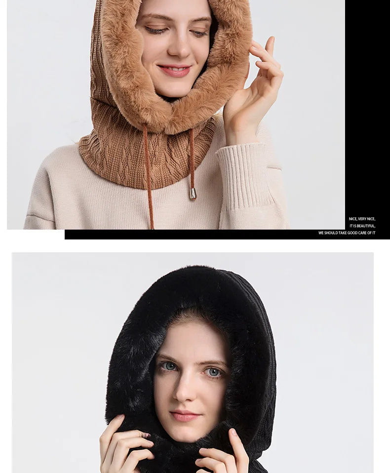 Women's Knitted Cashmere Fur Cap & Balaclava Set Stay Warm in Style: - The Little Market Shop