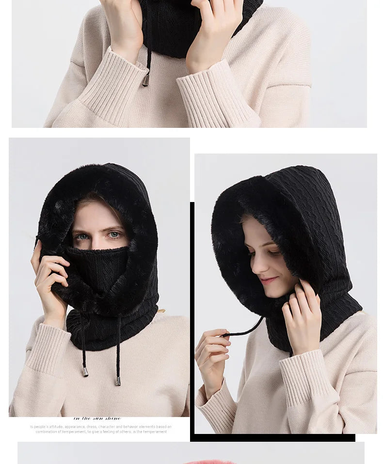 Women's Knitted Cashmere Fur Cap & Balaclava Set Stay Warm in Style: - The Little Market Shop