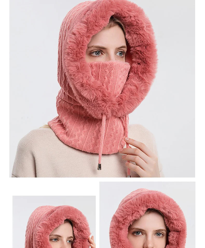 Women's Knitted Cashmere Fur Cap & Balaclava Set Stay Warm in Style: - The Little Market Shop