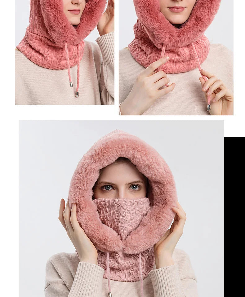 Women's Knitted Cashmere Fur Cap & Balaclava Set Stay Warm in Style: - The Little Market Shop