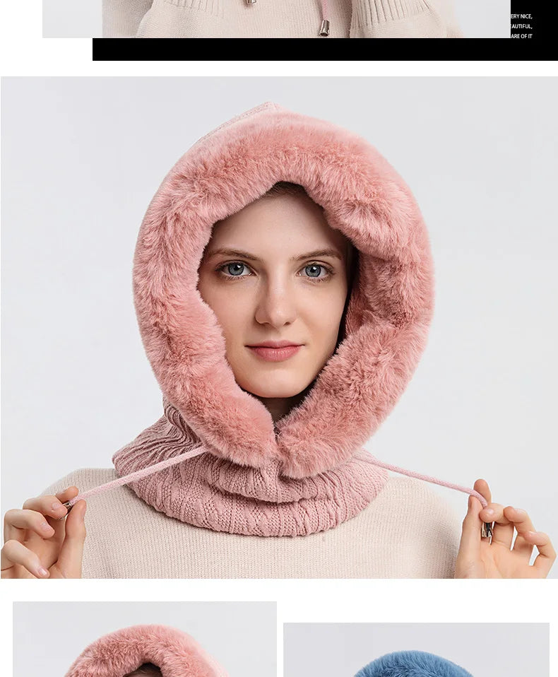 Women's Knitted Cashmere Fur Cap & Balaclava Set Stay Warm in Style: - The Little Market Shop