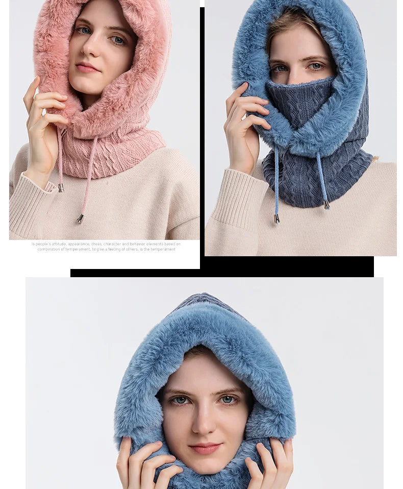 Women's Knitted Cashmere Fur Cap & Balaclava Set Stay Warm in Style: - The Little Market Shop