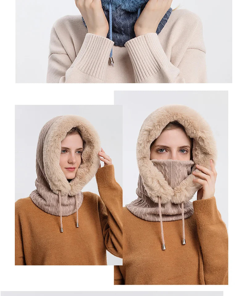Women's Knitted Cashmere Fur Cap & Balaclava Set Stay Warm in Style: - The Little Market Shop