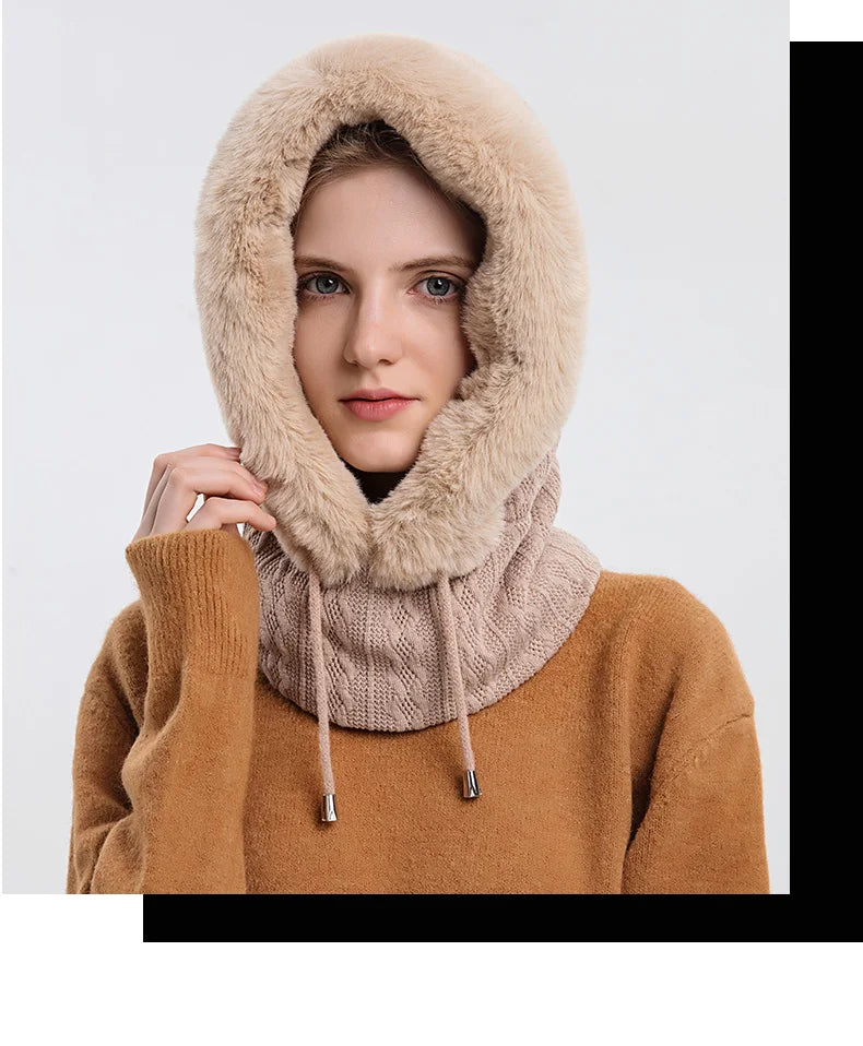 Women's Knitted Cashmere Fur Cap & Balaclava Set Stay Warm in Style: - The Little Market Shop