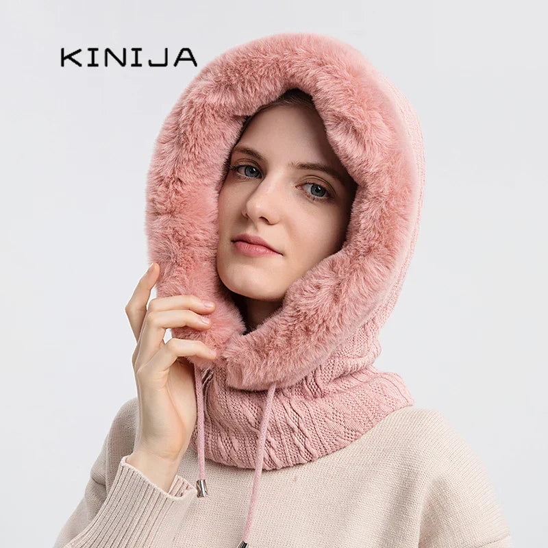 Women's Knitted Cashmere Fur Cap & Balaclava Set Stay Warm in Style: - The Little Market Shop