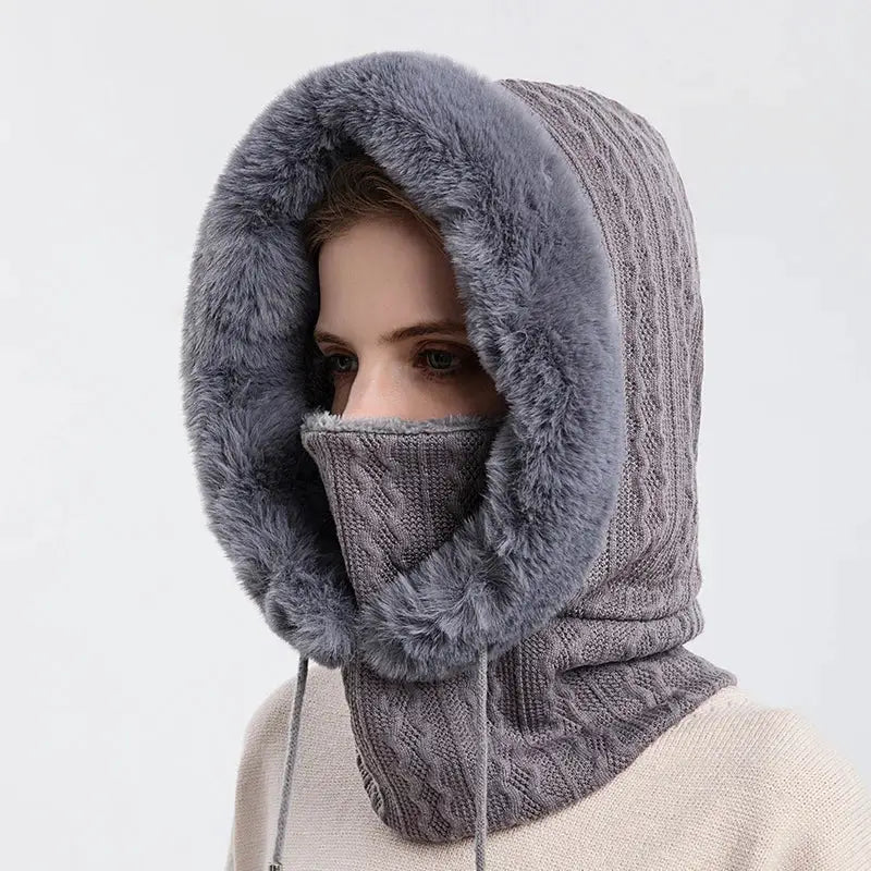 Women's Knitted Cashmere Fur Cap & Balaclava Set Stay Warm in Style: - The Little Market Shop