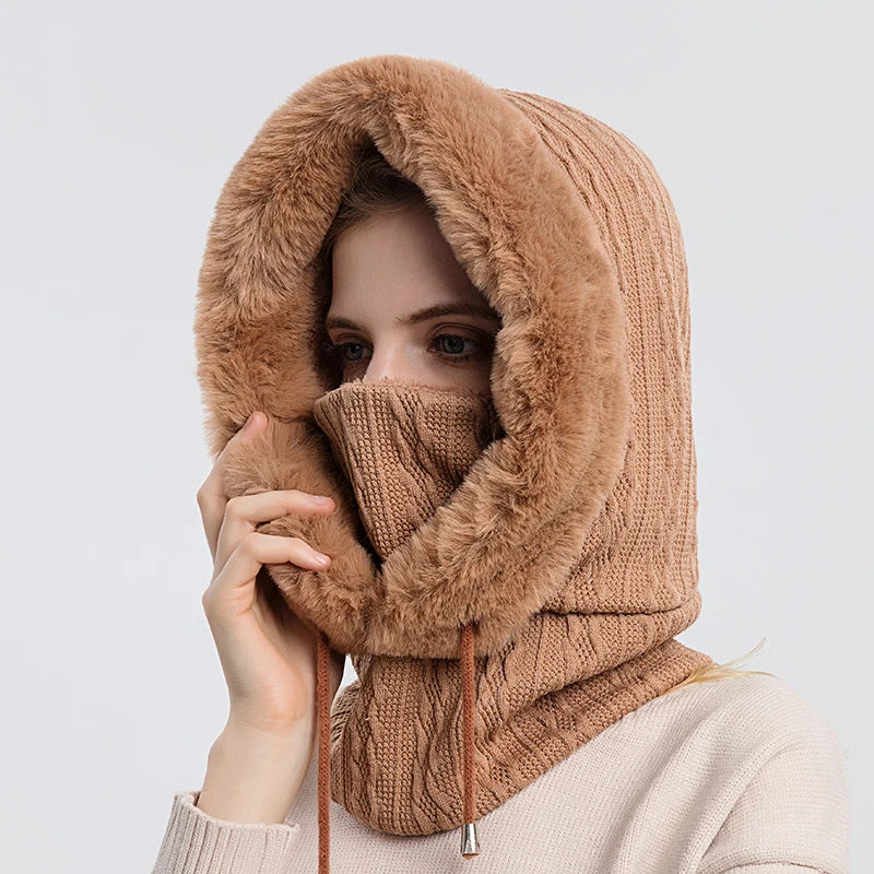 Women's Knitted Cashmere Fur Cap & Balaclava Set Stay Warm in Style: - The Little Market Shop