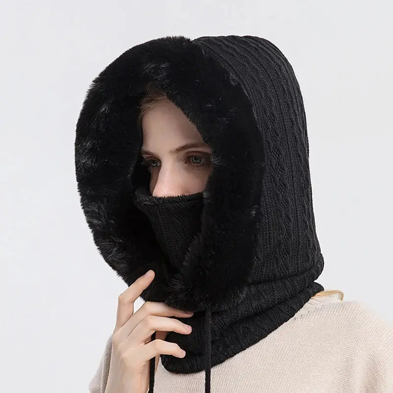 Women's Knitted Cashmere Fur Cap & Balaclava Set Stay Warm in Style: - The Little Market Shop