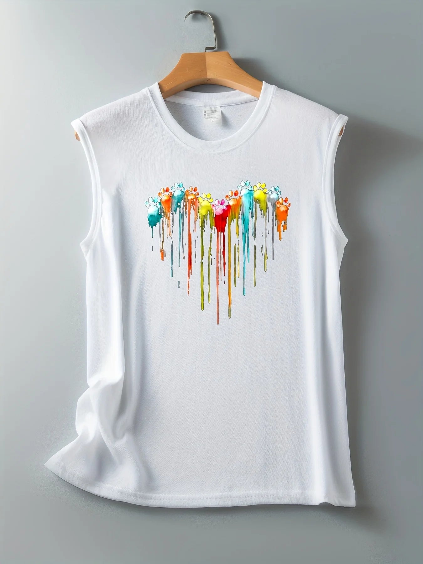 Women's Colorful Paw Print Summer Tank Top Loose Fit, Sleeveless T-Shirt - The Little Market Shop