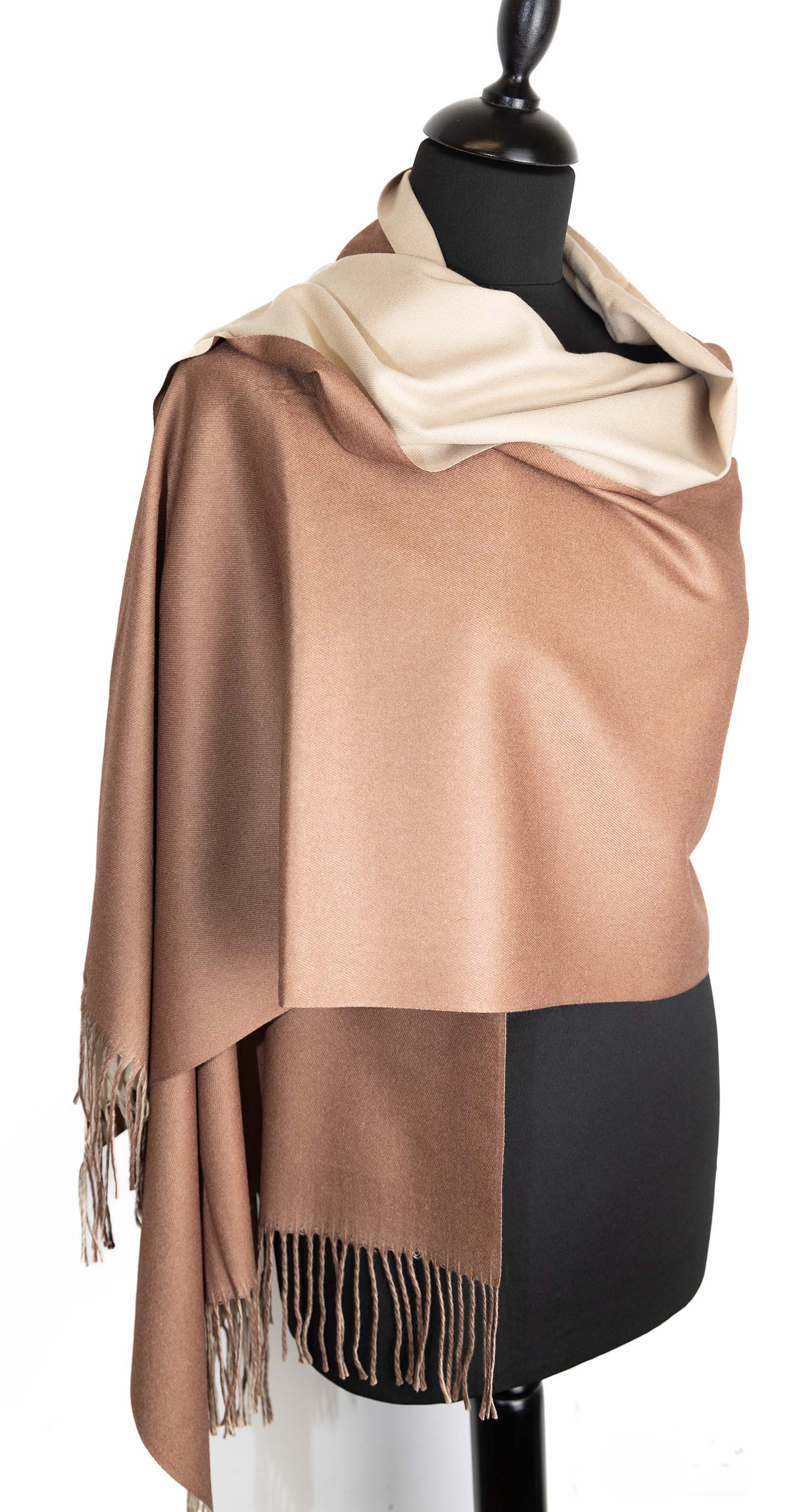Two-Tone Brown Evening Shawl – Elegant Reversible Wrap for Women