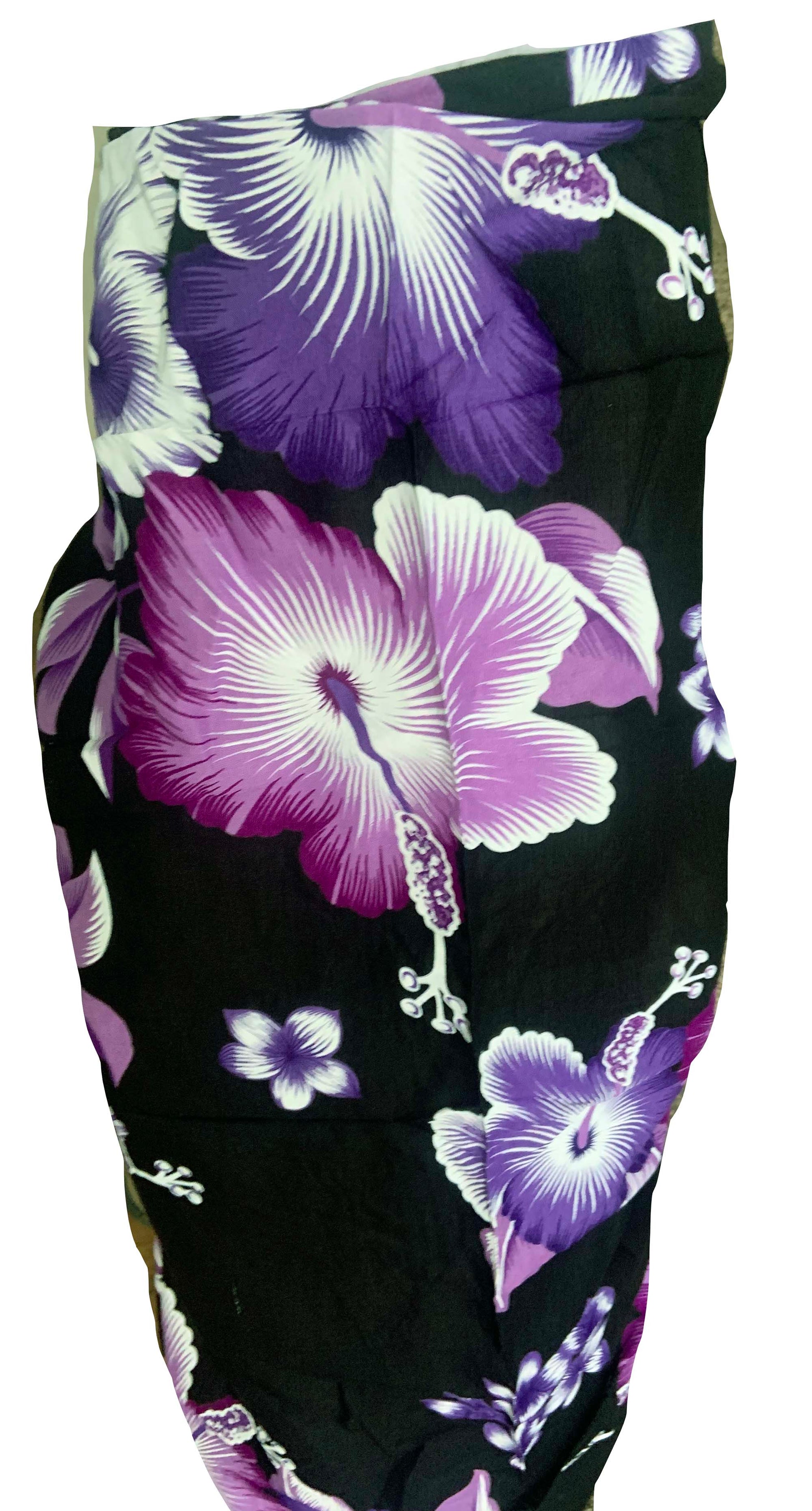 Elegant Black Sarong with Purple Flower Pattern - Sophisticated Beach Cover-Up - The Little Market Shop