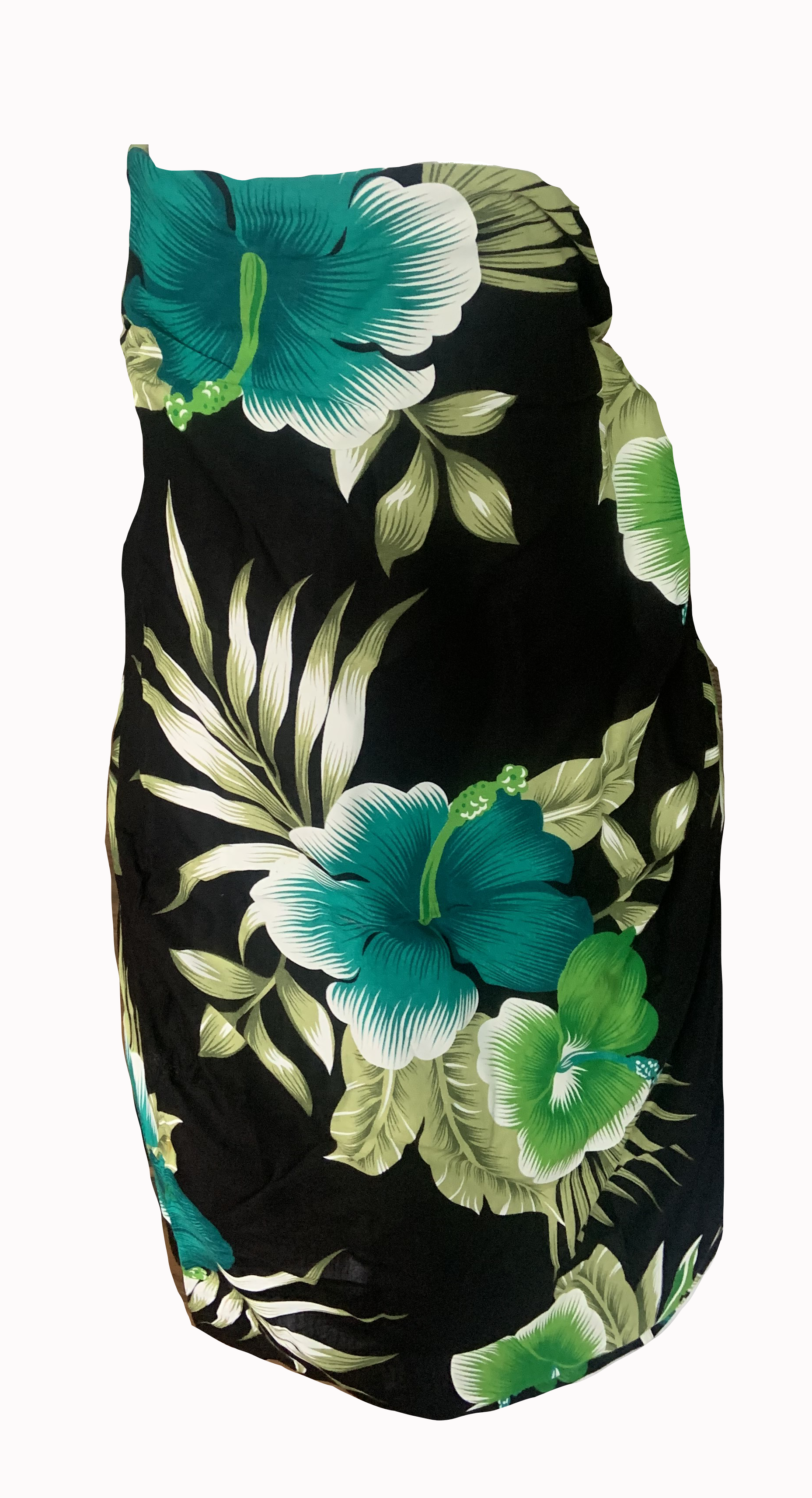 Elegant Black Sarong with Green Flower Pattern - Sophisticated Beach Cover-Up - The Little Market Shop