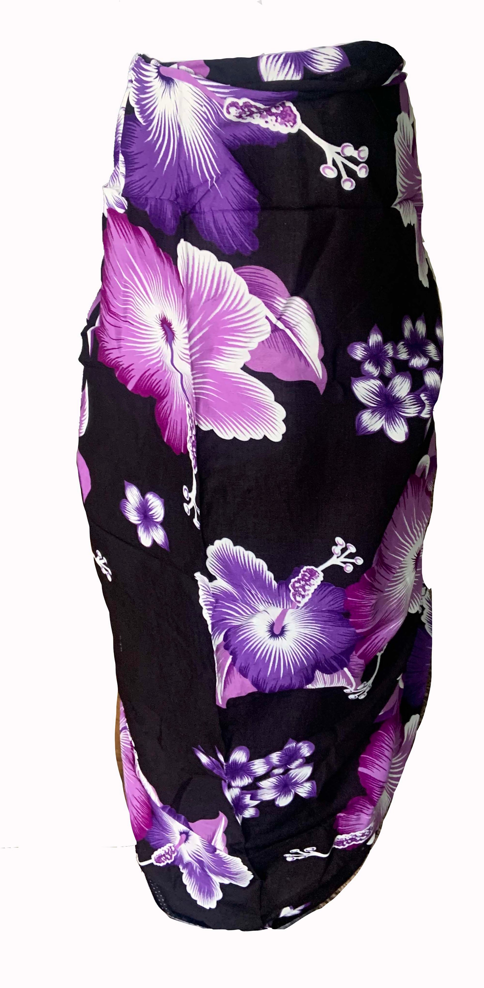 Elegant Black Sarong with Purple Flower Pattern - Sophisticated Beach Cover-Up - The Little Market Shop