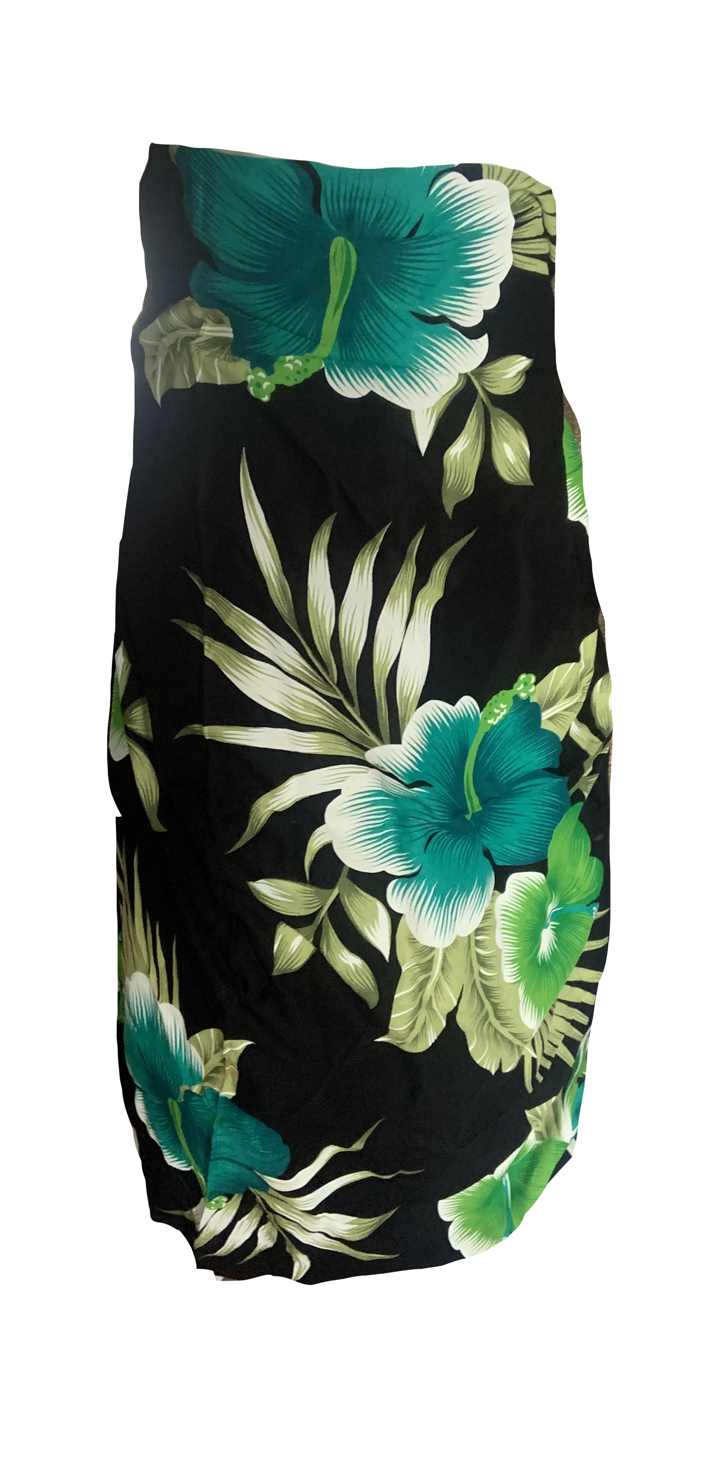 Elegant Black Sarong with Green Flower Pattern - Sophisticated Beach Cover-Up - The Little Market Shop