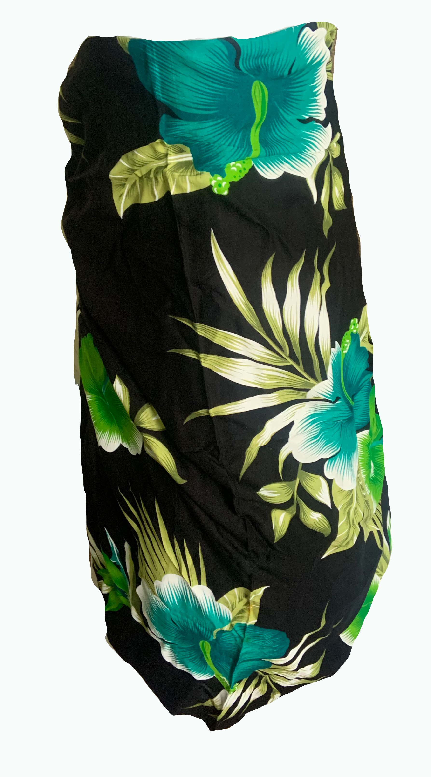 Elegant Black Sarong with Green Flower Pattern - Sophisticated Beach Cover-Up - The Little Market Shop