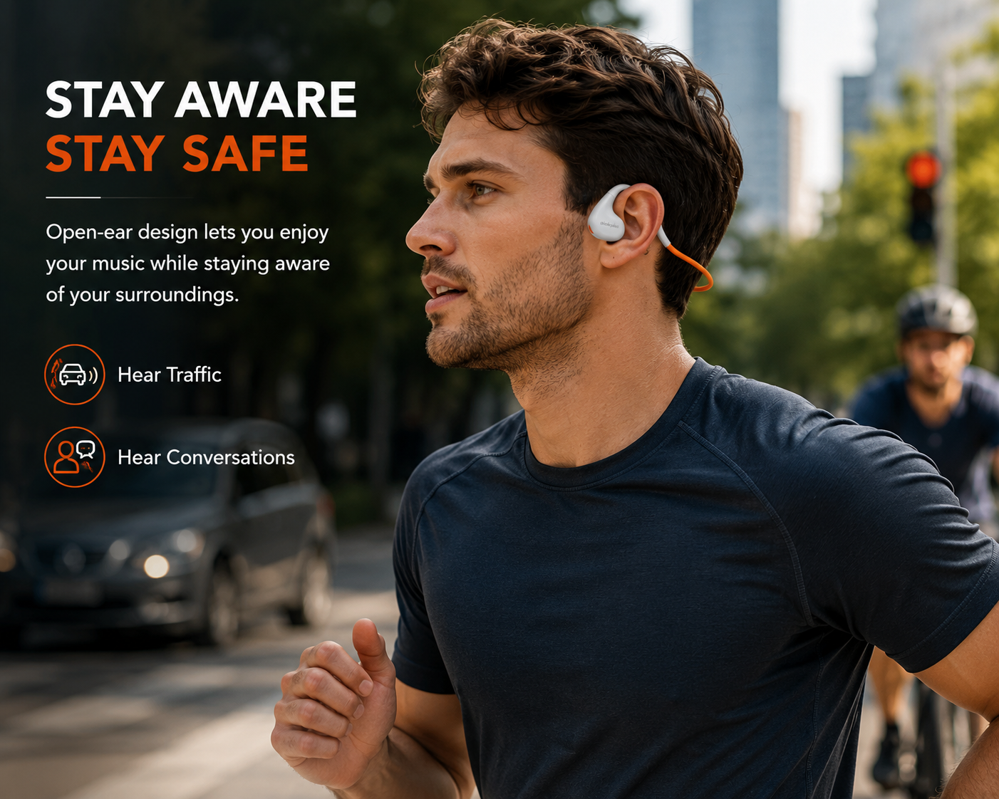 Man wearing Lenovo X7 bone conduction headphones while running outdoors